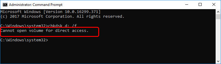 Fixed: chkdsk cannot open volume for direct access