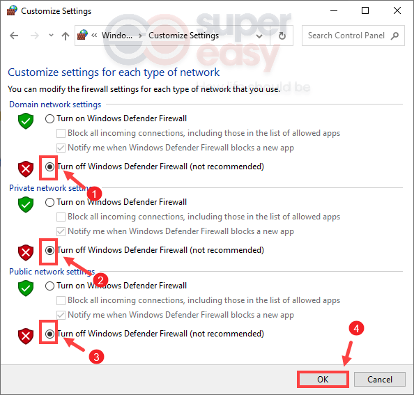 how to disable Windows Defender Firewall